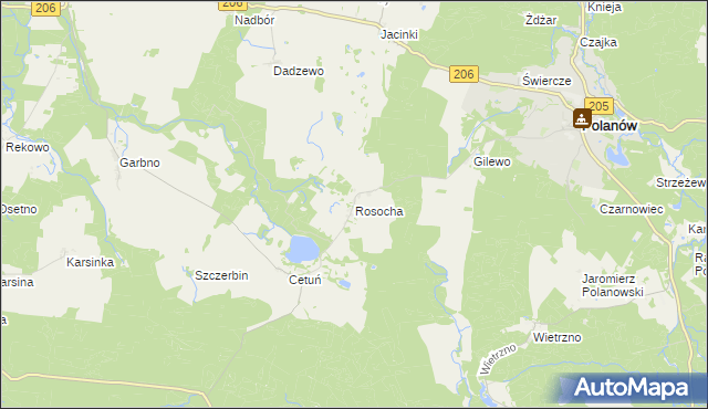 mapa Rosocha gmina Polanów, Rosocha gmina Polanów na mapie Targeo