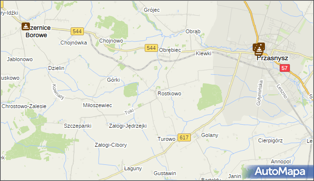 mapa Rostkowo gmina Czernice Borowe, Rostkowo gmina Czernice Borowe na mapie Targeo