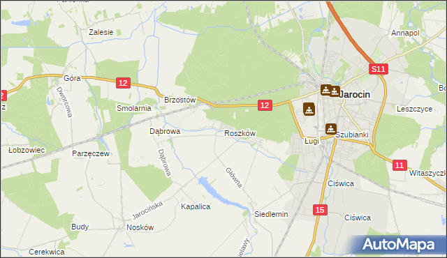 mapa Roszków gmina Jarocin, Roszków gmina Jarocin na mapie Targeo