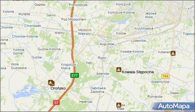 mapa Rożki gmina Kowala, Rożki gmina Kowala na mapie Targeo