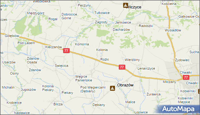 mapa Rożki gmina Obrazów, Rożki gmina Obrazów na mapie Targeo