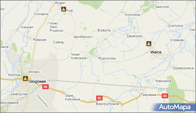 mapa Rozkochów gmina Walce, Rozkochów gmina Walce na mapie Targeo