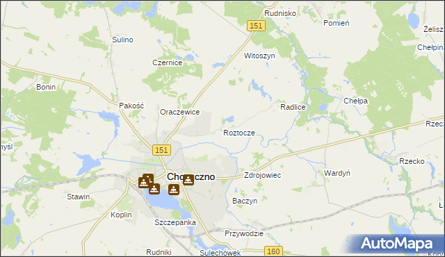 mapa Roztocze gmina Choszczno, Roztocze gmina Choszczno na mapie Targeo