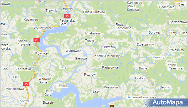 mapa Roztoka-Brzeziny, Roztoka-Brzeziny na mapie Targeo