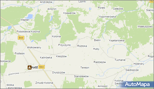 mapa Roztoka gmina Żmudź, Roztoka gmina Żmudź na mapie Targeo
