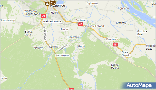 mapa Ruda gmina Kozienice, Ruda gmina Kozienice na mapie Targeo