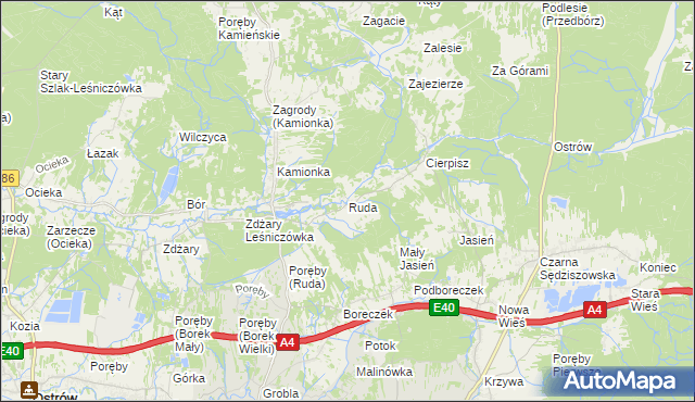 mapa Ruda gmina Sędziszów Małopolski, Ruda gmina Sędziszów Małopolski na mapie Targeo