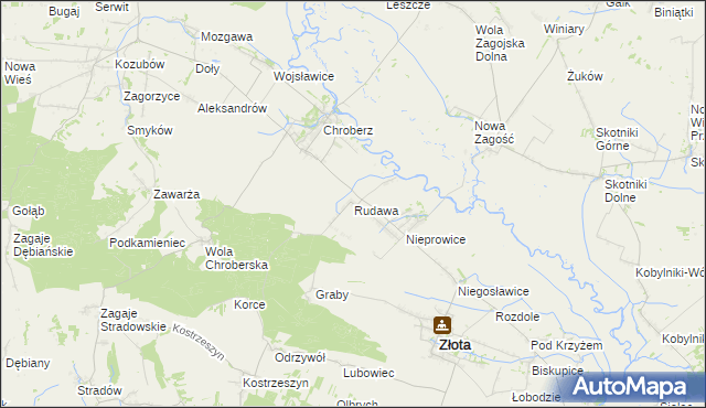 mapa Rudawa gmina Złota, Rudawa gmina Złota na mapie Targeo