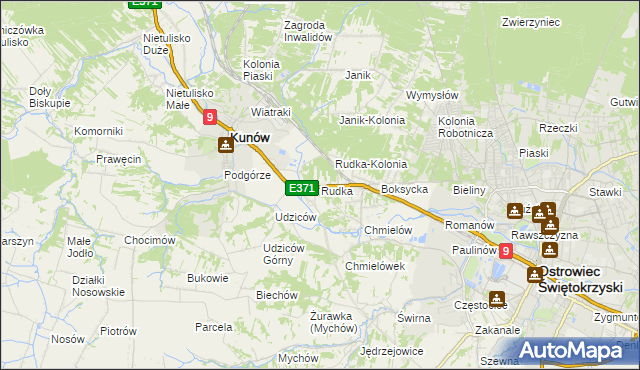 mapa Rudka gmina Kunów, Rudka gmina Kunów na mapie Targeo