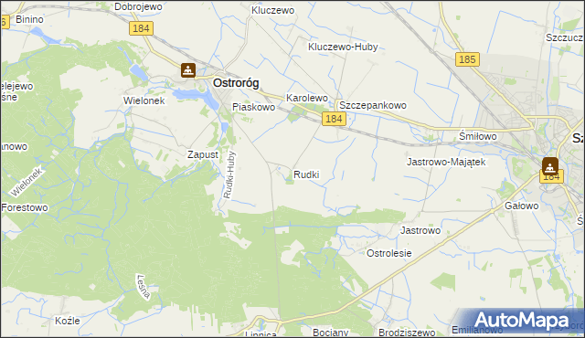 mapa Rudki gmina Ostroróg, Rudki gmina Ostroróg na mapie Targeo