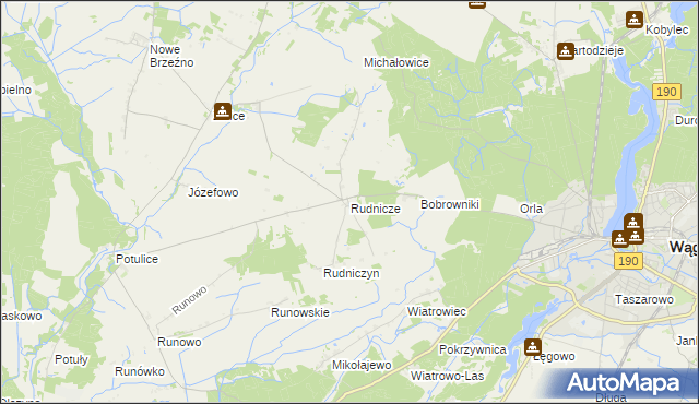 mapa Rudnicze gmina Wągrowiec, Rudnicze gmina Wągrowiec na mapie Targeo