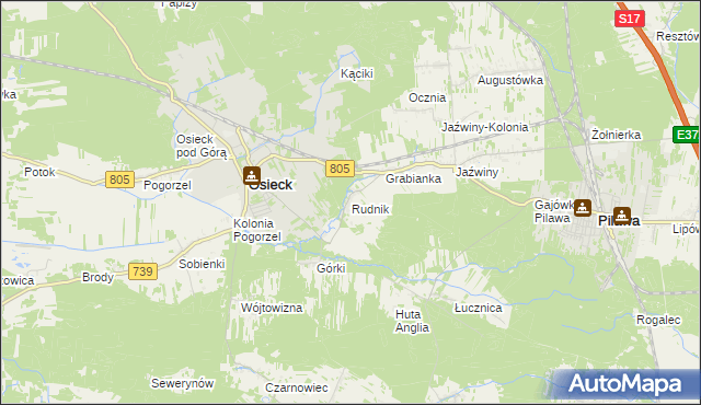 mapa Rudnik gmina Osieck, Rudnik gmina Osieck na mapie Targeo