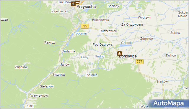 mapa Rudno gmina Borkowice, Rudno gmina Borkowice na mapie Targeo