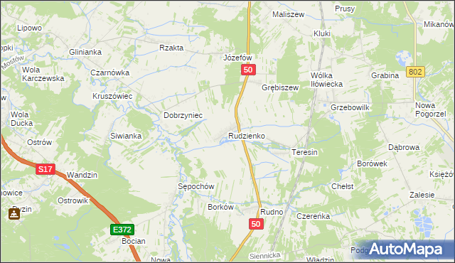 mapa Rudzienko gmina Kołbiel, Rudzienko gmina Kołbiel na mapie Targeo