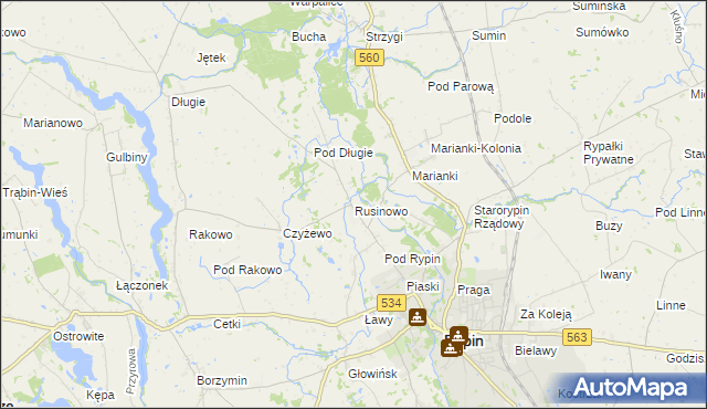 mapa Rusinowo gmina Rypin, Rusinowo gmina Rypin na mapie Targeo