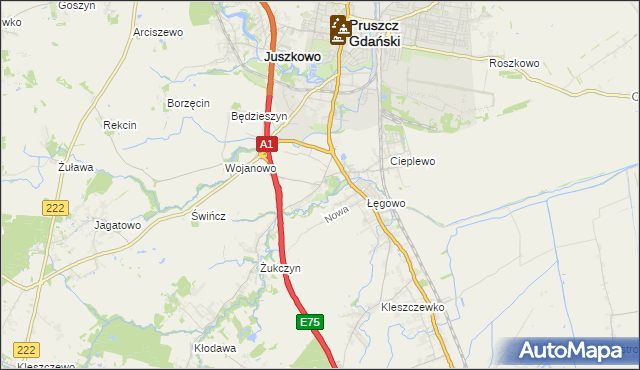 mapa Rusocin gmina Pruszcz Gdański, Rusocin gmina Pruszcz Gdański na mapie Targeo