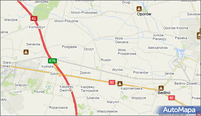 mapa Ruszki gmina Bedlno, Ruszki gmina Bedlno na mapie Targeo