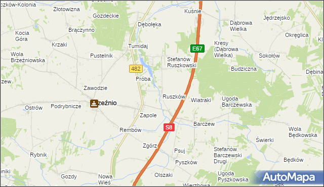 mapa Ruszków gmina Brzeźnio, Ruszków gmina Brzeźnio na mapie Targeo