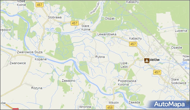 mapa Rybna gmina Popielów, Rybna gmina Popielów na mapie Targeo