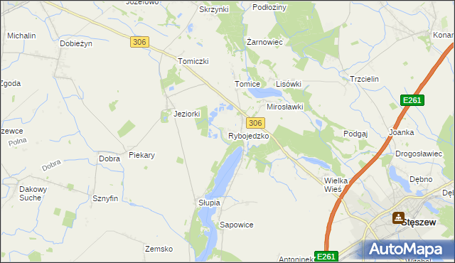 mapa Rybojedzko gmina Stęszew, Rybojedzko gmina Stęszew na mapie Targeo
