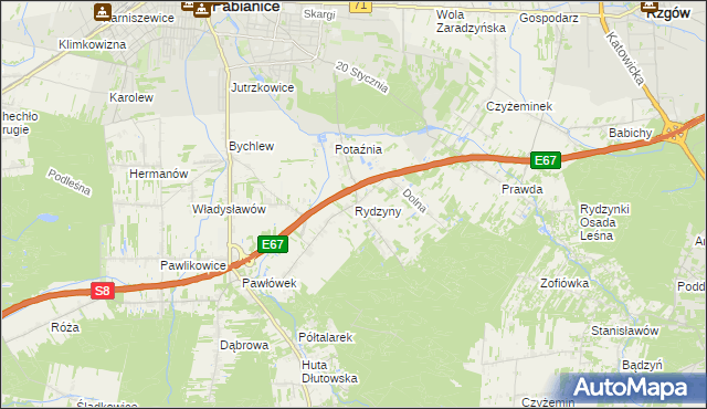 mapa Rydzyny, Rydzyny na mapie Targeo