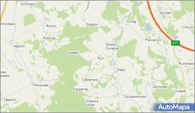 mapa Ryn gmina Ostróda, Ryn gmina Ostróda na mapie Targeo