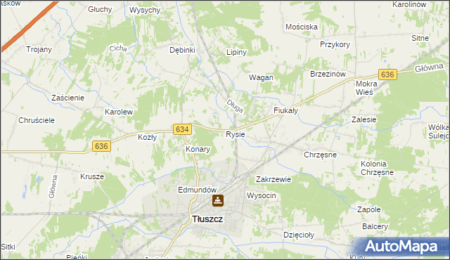 mapa Rysie gmina Tłuszcz, Rysie gmina Tłuszcz na mapie Targeo