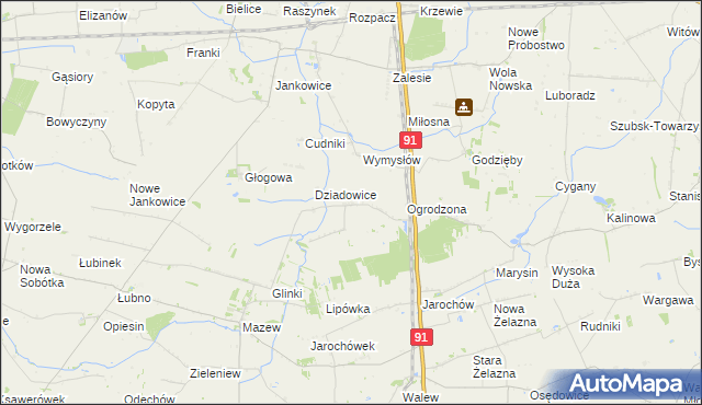 mapa Rzędków gmina Daszyna, Rzędków gmina Daszyna na mapie Targeo