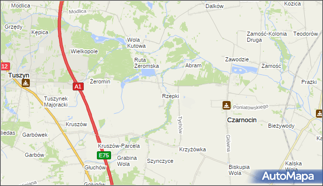 mapa Rzepki gmina Czarnocin, Rzepki gmina Czarnocin na mapie Targeo