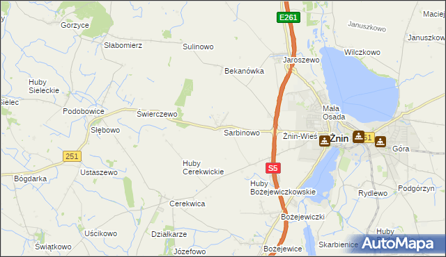 mapa Sarbinowo gmina Żnin, Sarbinowo gmina Żnin na mapie Targeo