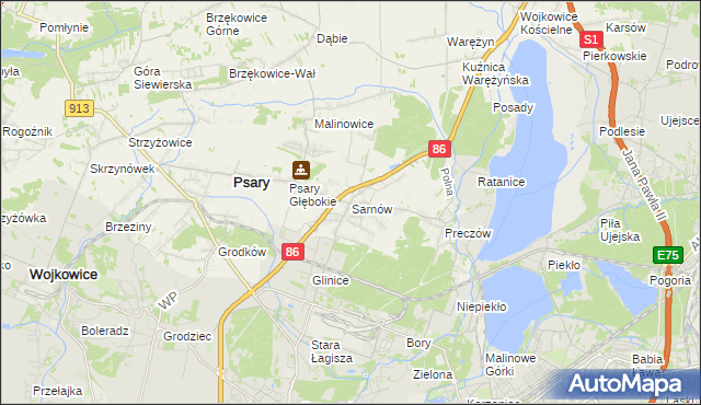 mapa Sarnów gmina Psary, Sarnów gmina Psary na mapie Targeo