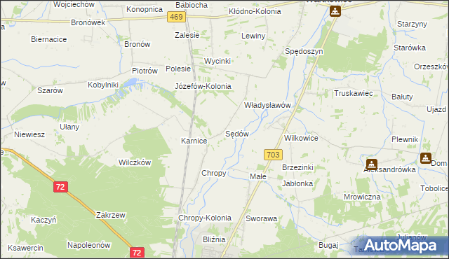 mapa Sędów gmina Wartkowice, Sędów gmina Wartkowice na mapie Targeo