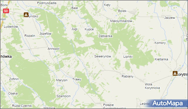 mapa Sewerynów gmina Korytnica, Sewerynów gmina Korytnica na mapie Targeo
