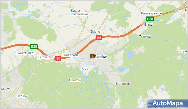 mapa Sianów, Sianów na mapie Targeo