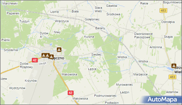 mapa Siedlec gmina Pajęczno, Siedlec gmina Pajęczno na mapie Targeo