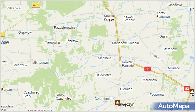 mapa Siedliska gmina Kawęczyn, Siedliska gmina Kawęczyn na mapie Targeo