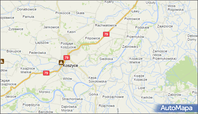 mapa Siedliska gmina Koszyce, Siedliska gmina Koszyce na mapie Targeo