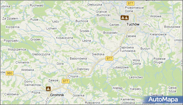 mapa Siedliska gmina Tuchów, Siedliska gmina Tuchów na mapie Targeo