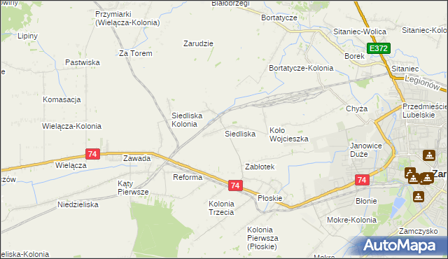 mapa Siedliska gmina Zamość, Siedliska gmina Zamość na mapie Targeo