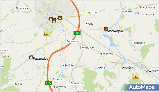 mapa Siekierzyce, Siekierzyce na mapie Targeo