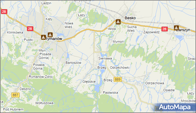 mapa Sieniawa gmina Rymanów, Sieniawa gmina Rymanów na mapie Targeo