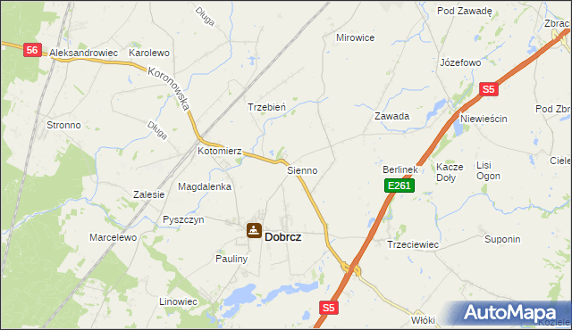 mapa Sienno gmina Dobrcz, Sienno gmina Dobrcz na mapie Targeo