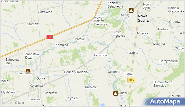 mapa Sierzchów gmina Bolimów, Sierzchów gmina Bolimów na mapie Targeo