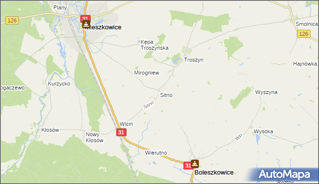 mapa Sitno gmina Mieszkowice, Sitno gmina Mieszkowice na mapie Targeo