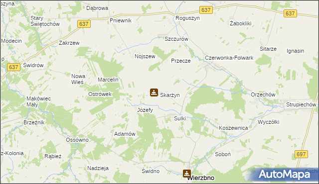 mapa Skarżyn gmina Wierzbno, Skarżyn gmina Wierzbno na mapie Targeo