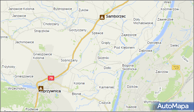 mapa Skotniki gmina Samborzec, Skotniki gmina Samborzec na mapie Targeo