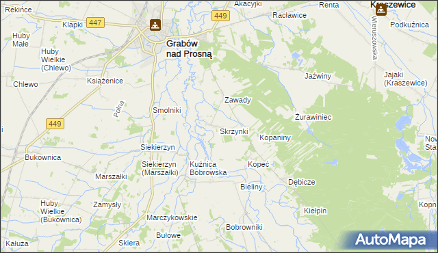mapa Skrzynki gmina Grabów nad Prosną, Skrzynki gmina Grabów nad Prosną na mapie Targeo