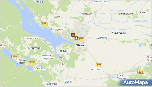 mapa Sława powiat wschowski, Sława powiat wschowski na mapie Targeo