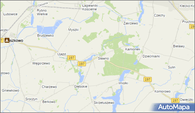 mapa Sławno gmina Kiszkowo, Sławno gmina Kiszkowo na mapie Targeo