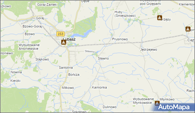 mapa Sławno gmina Lubasz, Sławno gmina Lubasz na mapie Targeo